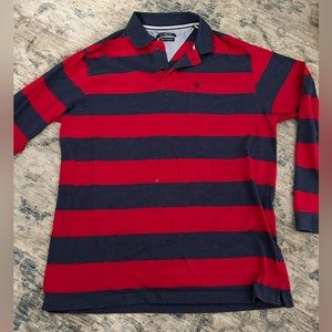 Long Sleeve Collared Shirt - Size 4XL - Navy Red Stripes